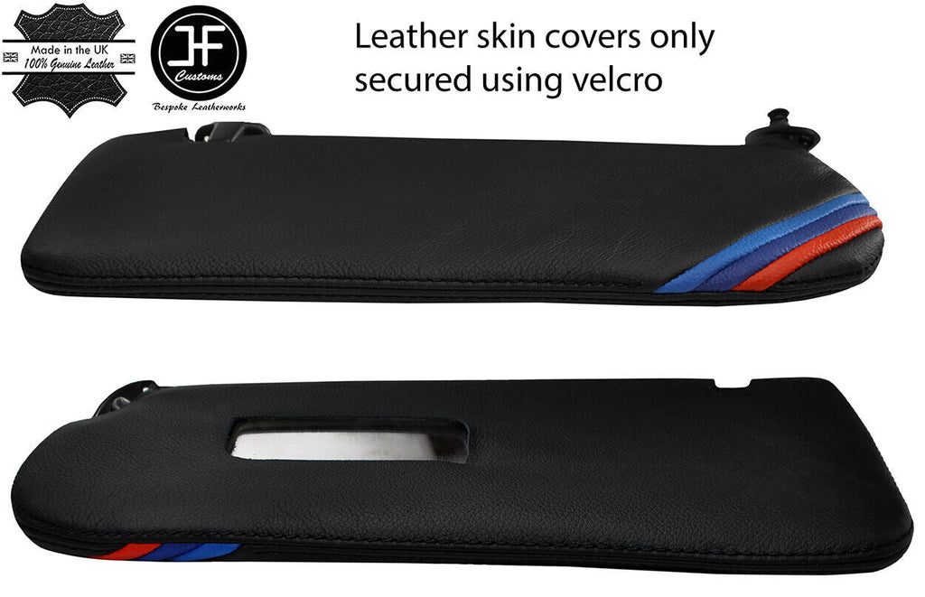 BLACK STITCH TRI STRIPE 2X SUN VISORS LEATHER COVERS FOR BMW E30 81-92 SALOON