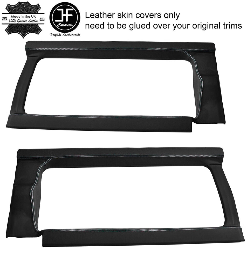 WHITE STITCH 2X REAR WINDOW PANEL TRIM LEATHER COVERS FOR DEFENDER 110 CSW