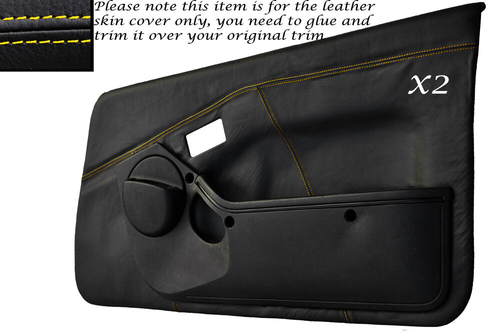 YELLOW STITCH 2X FULL DOOR CARD LEATHER SKIN COVER FITS TOYOTA MR2 MK1