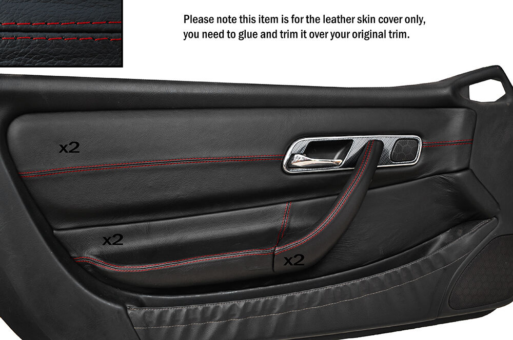 RED STITCH 2X FRONT DOOR CARD TRIMS SKIN COVERS FITS MERCEDES SLK R170 96-04