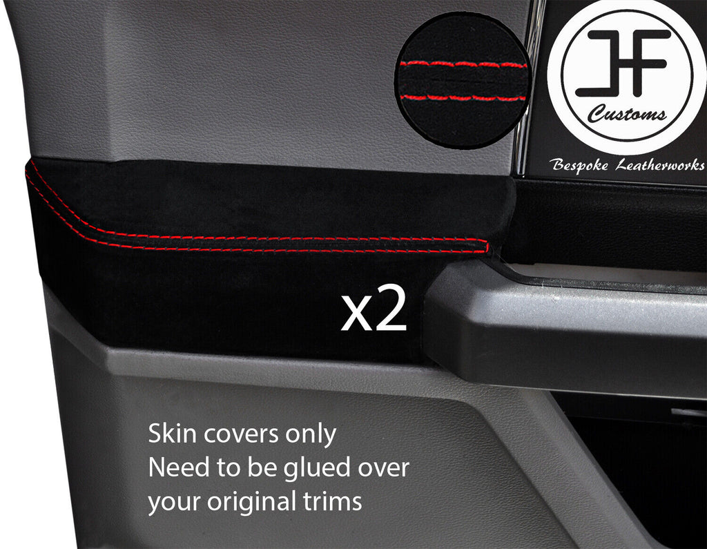 RED STITCH 2X REAR DOOR CARD TRIM SUEDE COVER FOR FORD F-150 F150 15-19