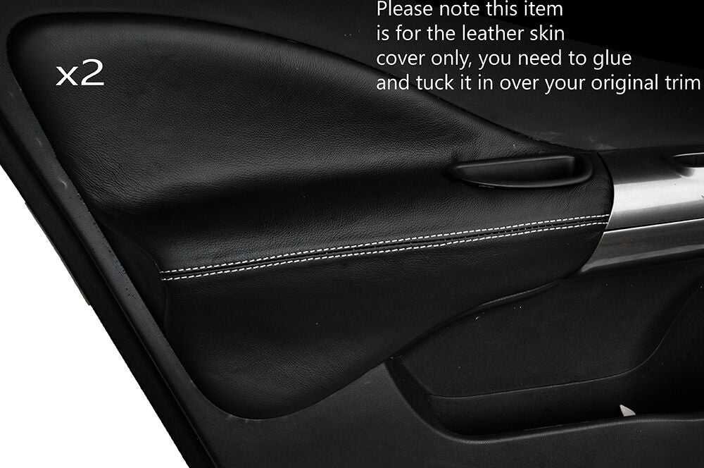 WHITE STITCH 2X FRONT DOOR CARD TRIM LEATHER SKIN COVERS FITS NISSAN JUKE 10-15