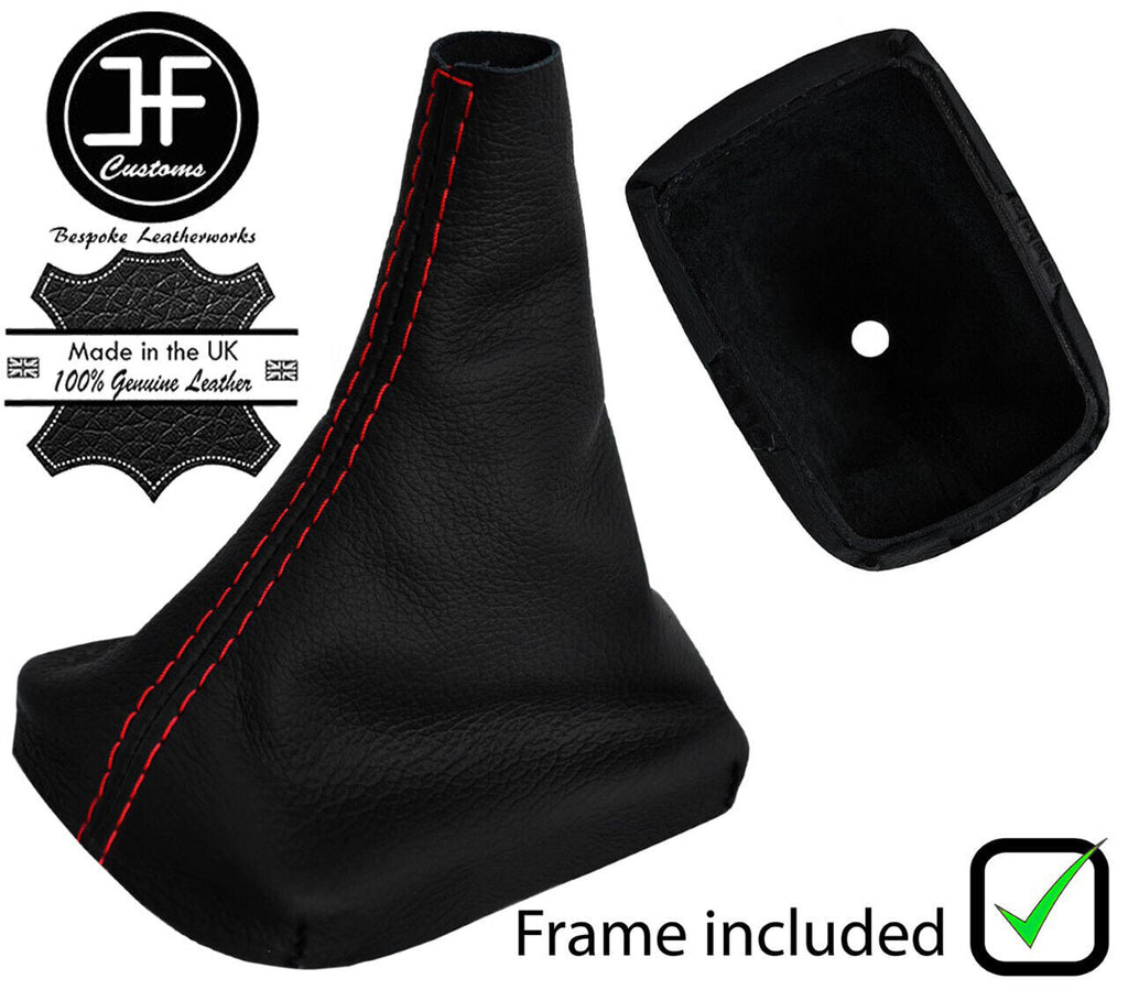 RED STITCH REAL LEATHER GEAR GAITER + PLASTIC FRAME FITS VOLVO C30 2006-2013