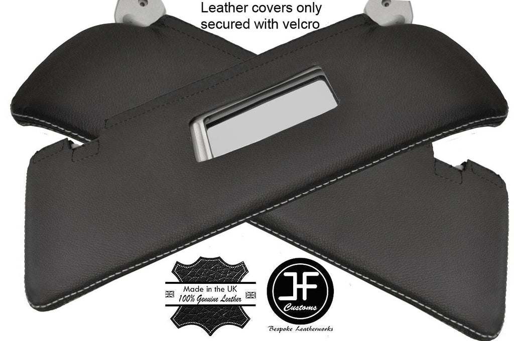 WHITE STITCHING 2X SUN VISORS REAL LEATHER COVERS FITS VW AMAROK 2010-2017