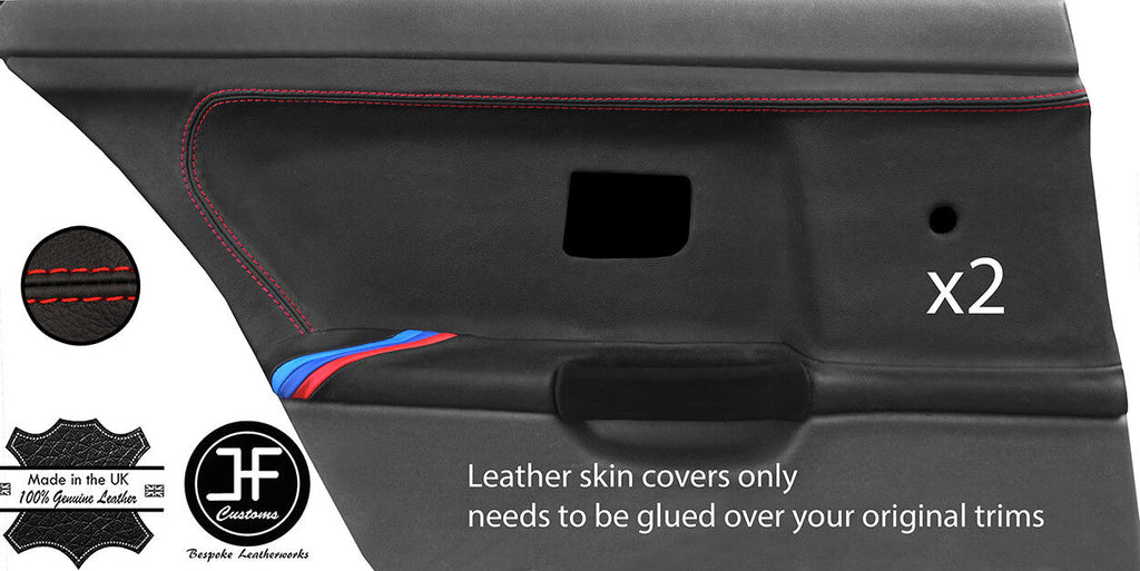 RED STITCH TRI STRIPE 2X REAR DOOR CARD LTHR COVERS FOR BMW E36 TOURING STYLE 2