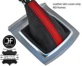 BLACK & RED STRIPE TOP GRAIN LEATHER GEAR GAITER FOR FORD FOCUS MK2 2008-2011