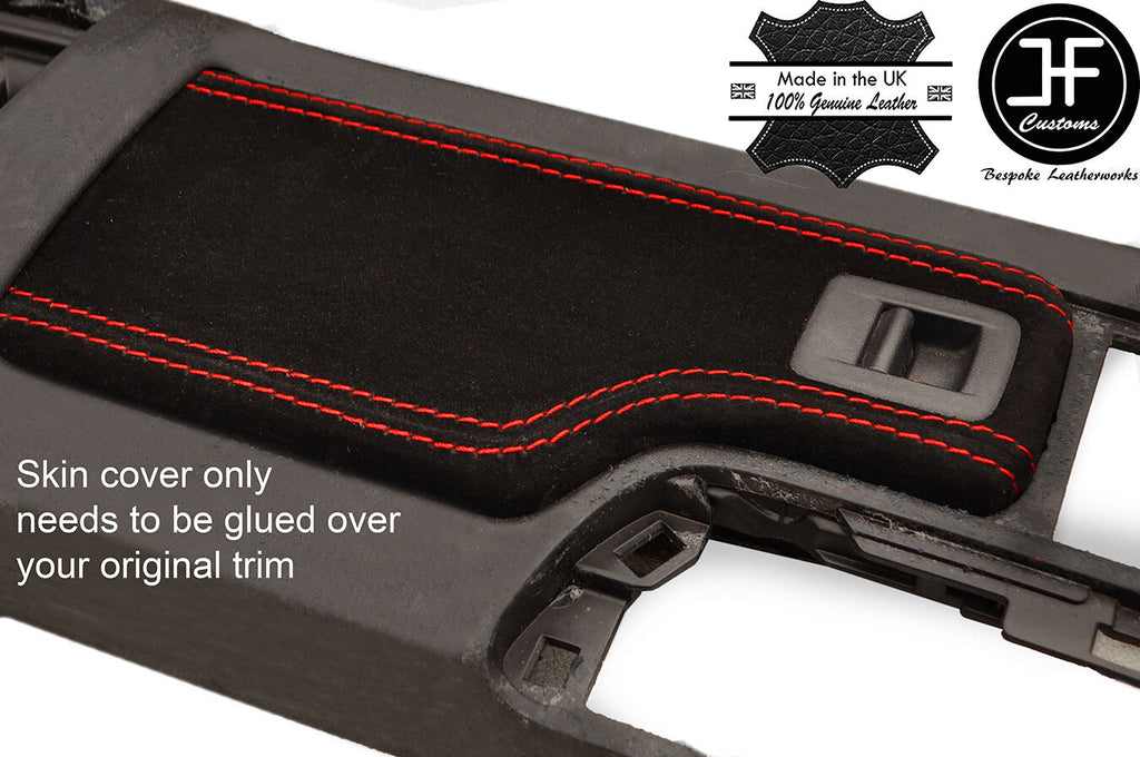 RED STITCHING REAL SUEDE ARMREST LID COVER FITS MAZDA MX5 MK3 3.5 2009-2015