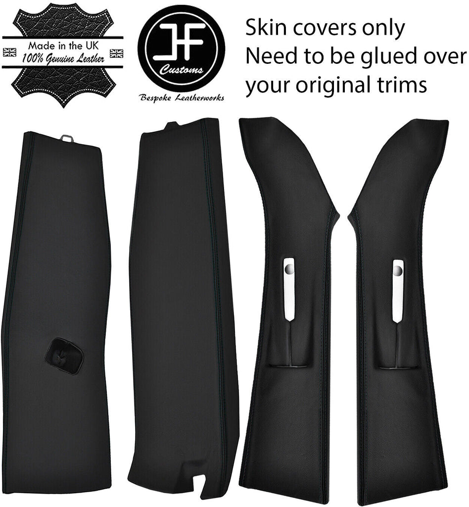 BLACK STITCH LEATHER 2X UPPER & 2X LOWER B PILLAR COVERS FITS VW T6 2016-2019