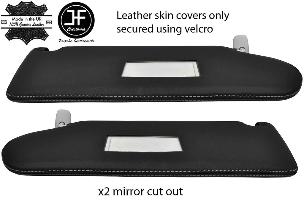 GREY STITCH 2X SUN VISOR LEATHER COVER FOR VW T5 TRANSPORTER 2 MIRROR CUTOUT