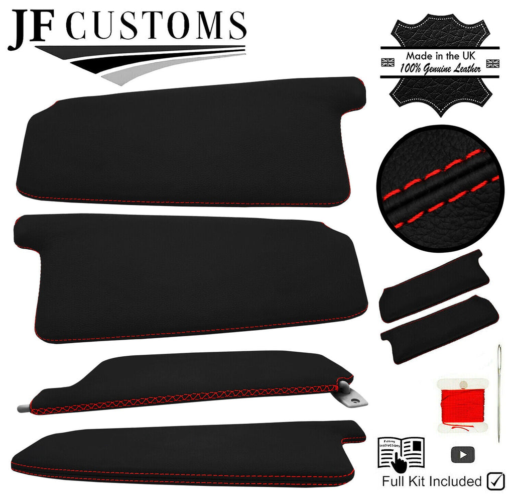 RED CROSS STITCH LEATHER 2X SUN VISOR COVERS FOR PEUGEOT 405 87-97 CUSTOM NEW