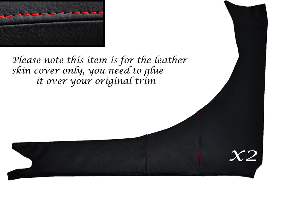RED STITCH 2X REAR SIDE CARDS LEATHER SKIN COVERS FITS TRIUMPH TR6 1969-1976