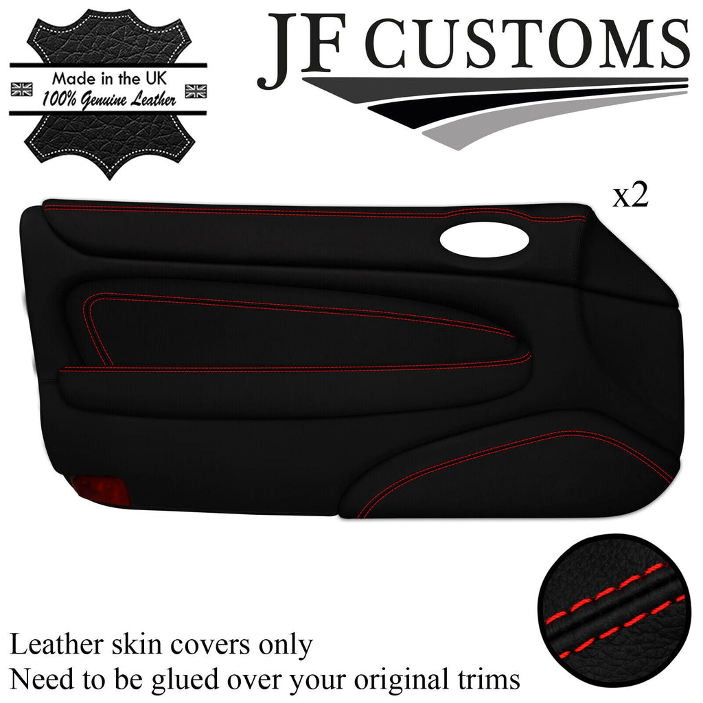 RED STITCH ITALIAN LEATHER 2X DOOR CARD COVERS FOR JAGUAR XK8 X100 COUPE 96-04