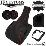 RED STITCH LEATHER GEAR GAITER + PLASTIC FRAME FITS ALFA ROMEO 156 98-02
