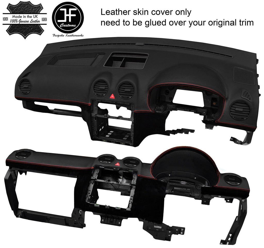 RED STITCH DASH DASHBOARD REAL LEATHER & SUEDE COVER FITS VW CADDY MK3 05-15