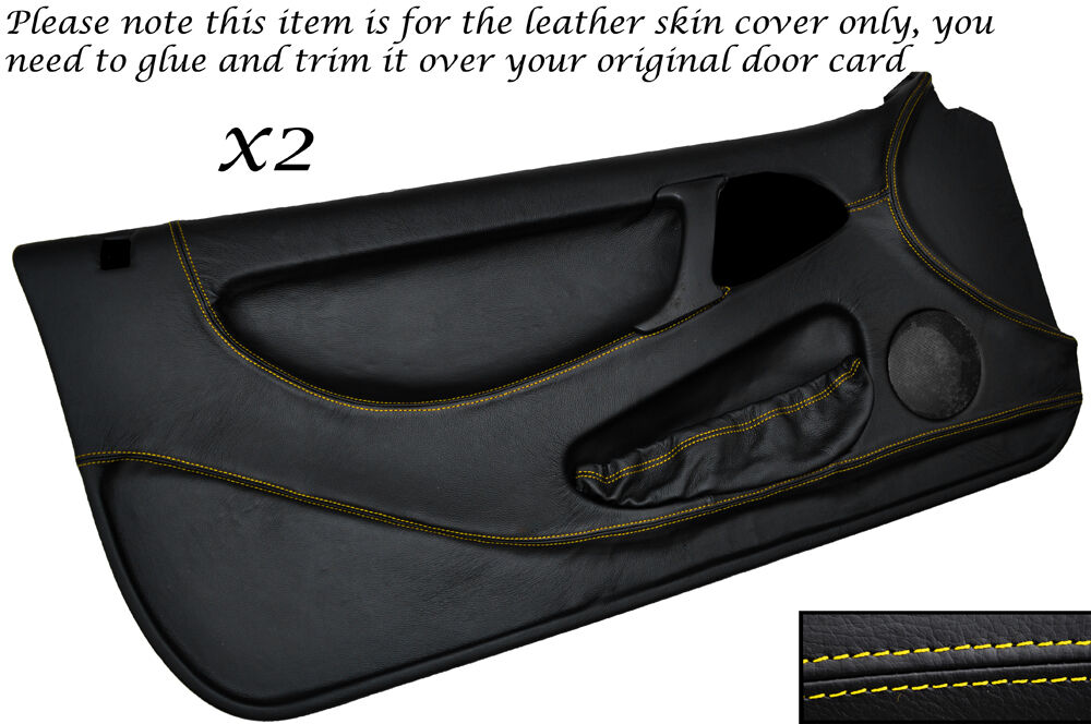 YELLOW  STITCH 2X FULL DOOR CARD LEATHER SKIN COVERS FITS LOTUS ELAN M100 89-95