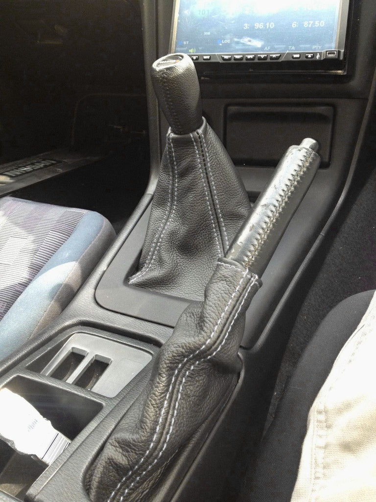 FITS NISSAN SKYLINE R33 GEAR HANDBRAKE GAITER WHITE STITCHING 1992-1998