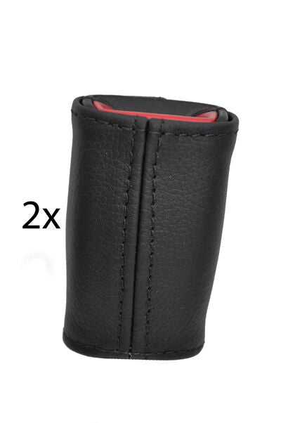 black stitch FITS TOYOTA AVENSIS 02-08 2X FRONT SEAT BELT STALK LEATHER COVERS