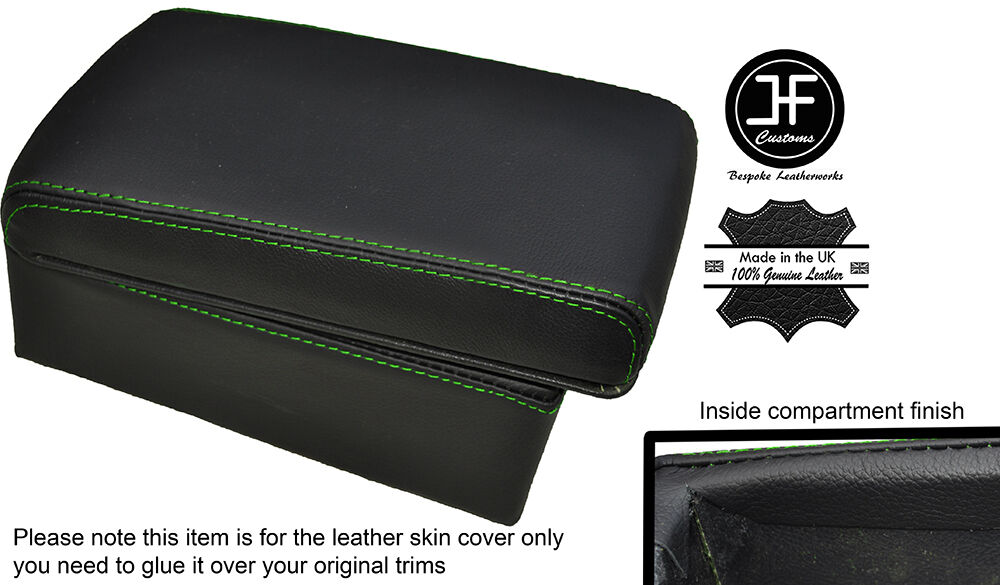 GREEN STITCH ARMREST & STORAGE BOX LEATHER COVERS FITS JAGUAR E TYPE SERIES 3