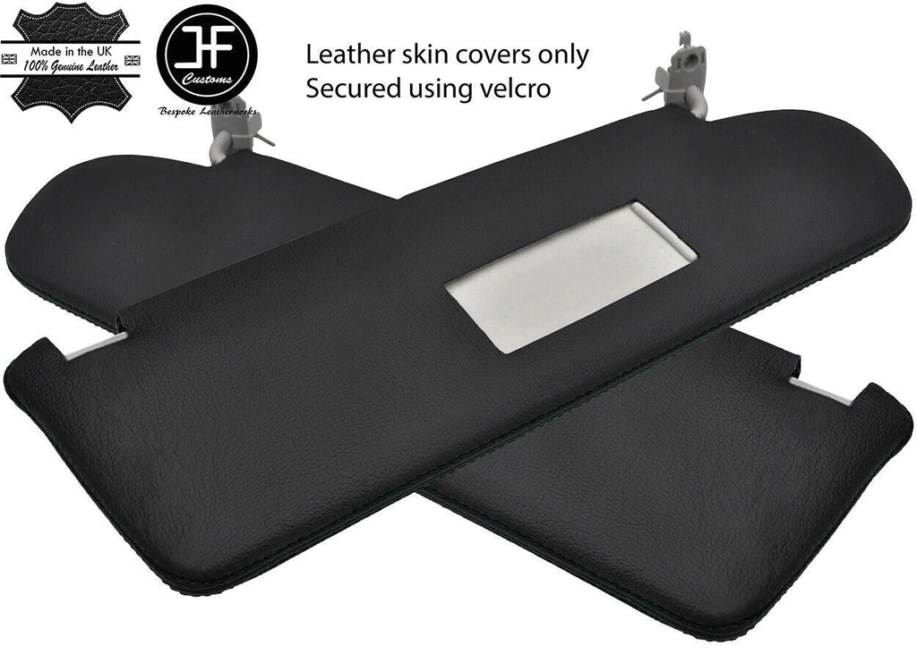 BLACK STITCH 2X SUN VISOR LEATHER COVER FOR VW T6 TRANSPORTER 1 MIRROR CUTOUT