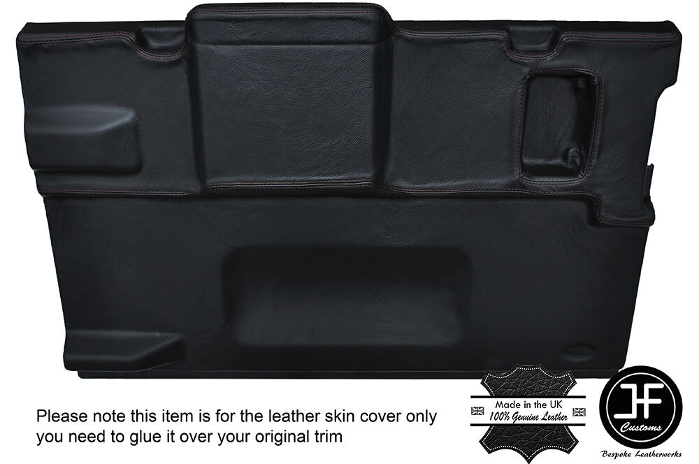 BLACK STITCH TAILGATE DOOR CARD LEATHER COVER FITS LAND ROVER DEFENDER 90 88-02