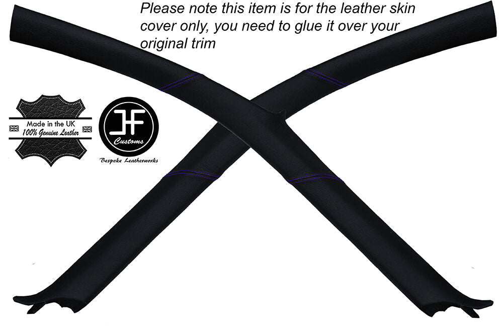 PURPLE STITCHING 2X A PILLARS LEATHER SKIN COVERS FITS HYUNDAI COUPE 2002-2009