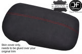 RED STITCH CHARCOAL PU SUEDE ARMREST LID COVER FITS FORD MUSTANG 2015-2017