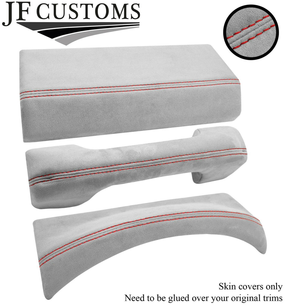 RED STITCH 3X DASH TRIM LIGHT GREY SUEDE COVERS FOR LAND ROVER DEFENDER 07-16