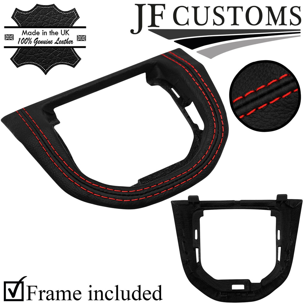 RED STITCH LEATHER MANUAL GEAR SURROUND + PLASTIC FRAME FOR VW T6 15-21