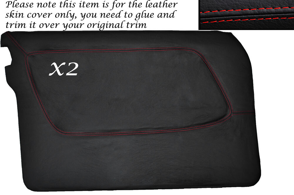 RED STITCH 2X FRONT FULL DOOR CARD SKIN COVERS FITS MERCEDES W123 1978-1985