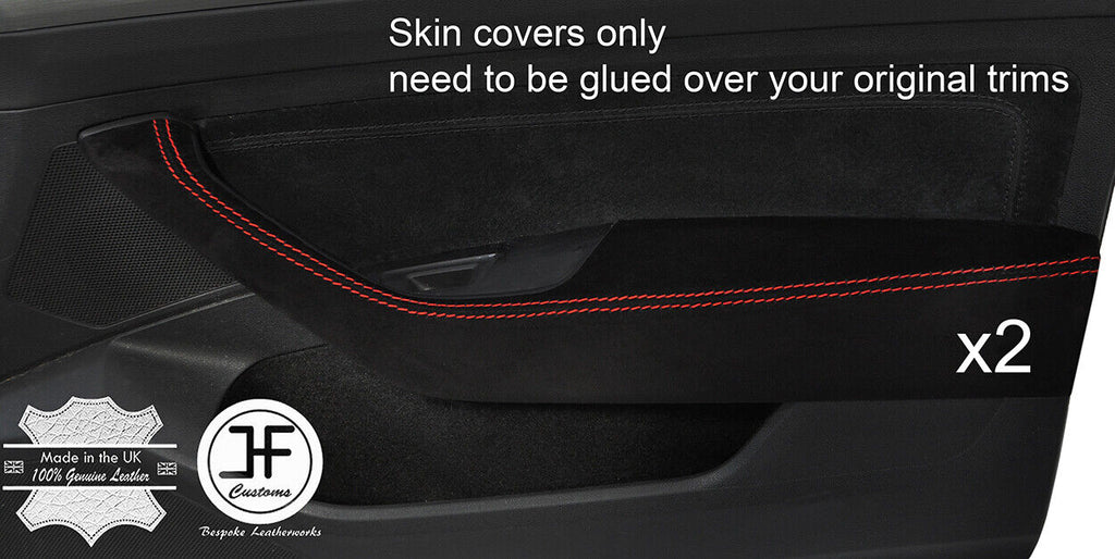 RED STITCH 2XFRONT DOOR HANDLE ARMREST SUEDE COVER FOR VW PASSAT 15-18 SALOON