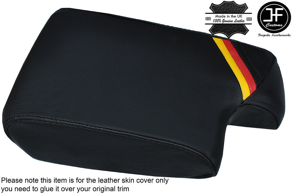 BLACK STITCH ARMREST COVER LEATHER FOR BMW E90 E91 E92 E93 GERMAN FLAG COLOURS