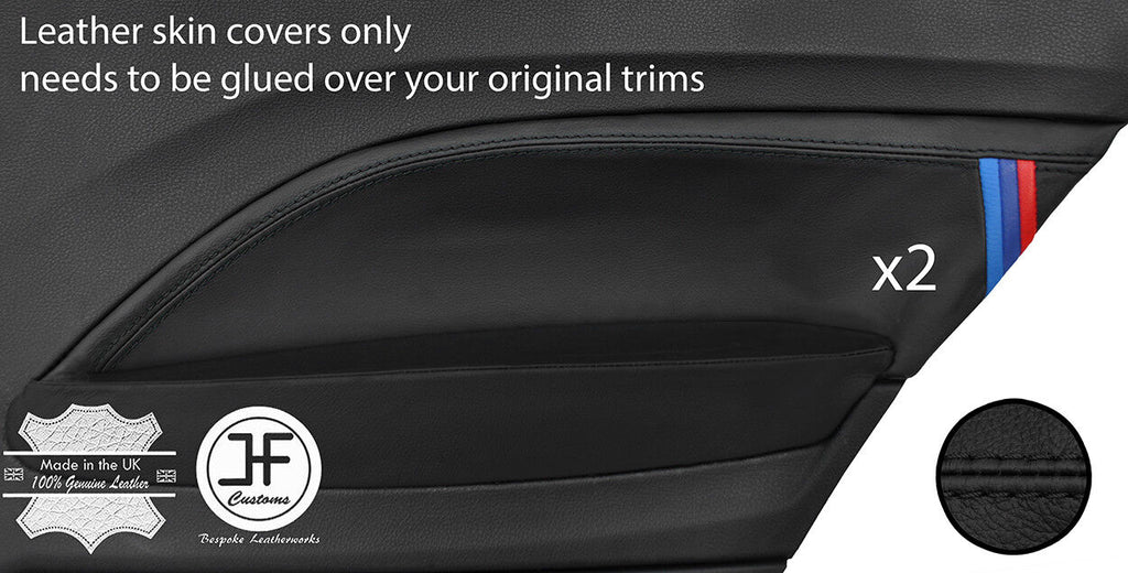 BLACK STITCH TRI STRIPE 2X REAR DOOR CARD TRIM LTHR COVERS FOR BMW F21 11-17 3DR