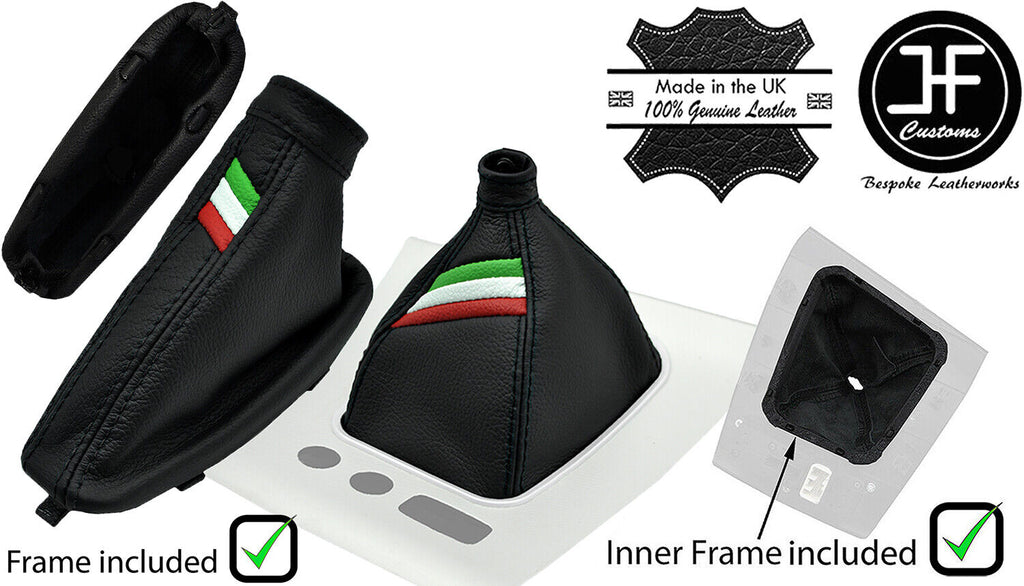 BLACK STITCH ITALIAN STRIPE LTHR GAITER SET+ PLASTIC FRAME FOR ALFA ROMEO BRERA