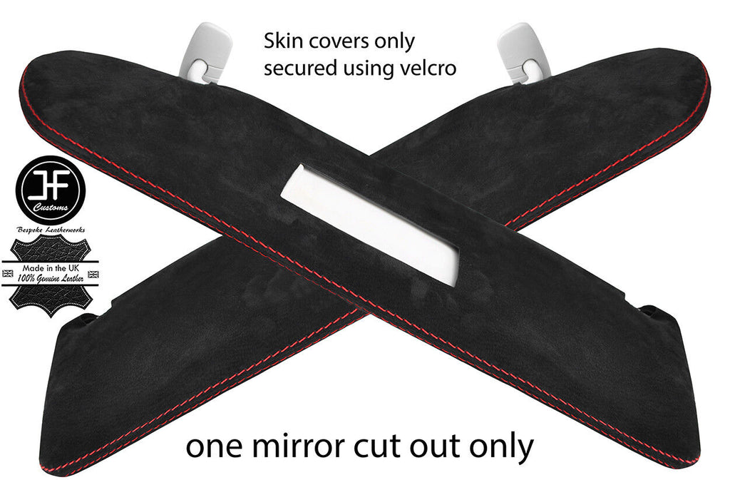RED STITCH 2X SUN VISOR SUEDE COVERS FITS VW T5 TRANSPORTER 1 MIRROR CUTOUT