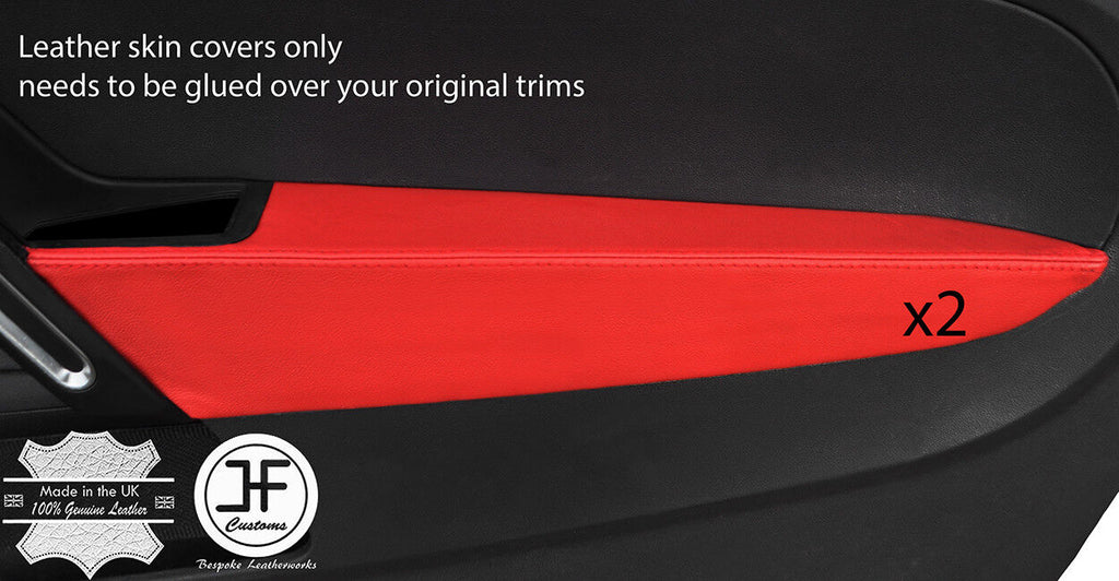 RED REAL LEATHER STITCH 2X FRONT DOOR ARMREST COVERS FITS VW BEETLE 2012-2018
