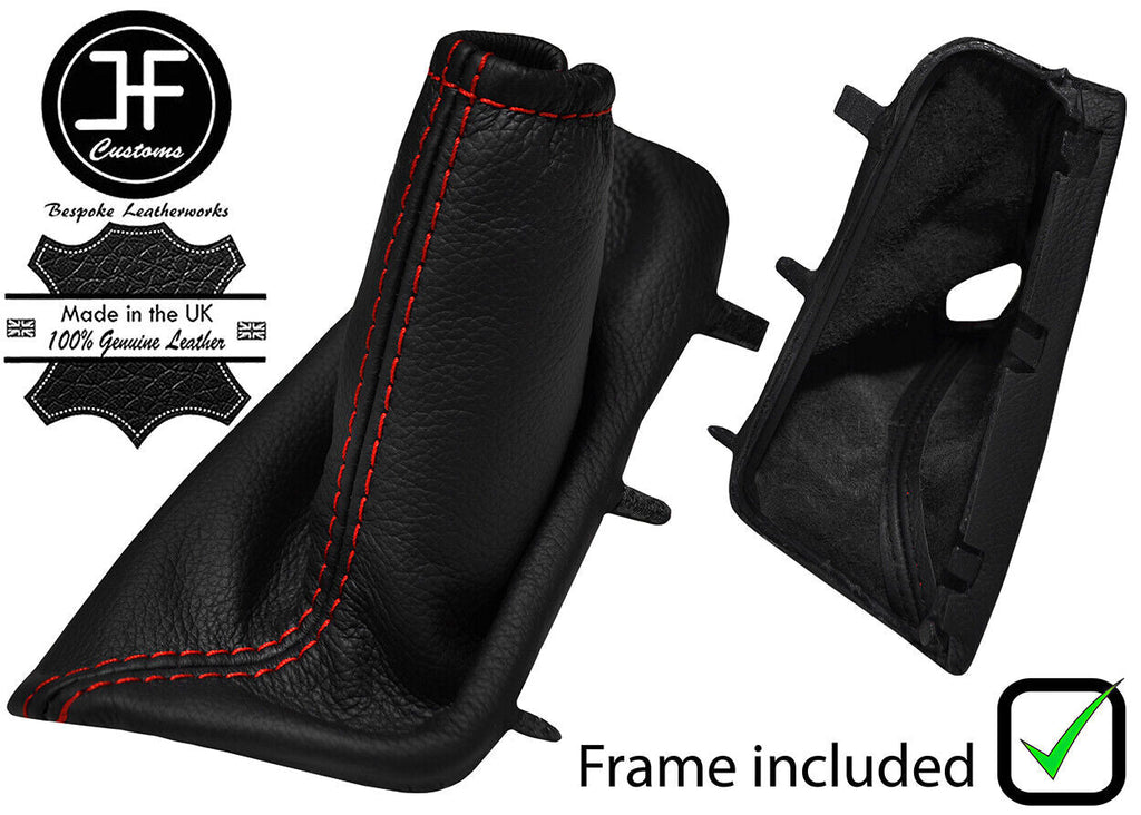 RED STITCH LEATHER HANDBRAKE GAITER+PLASTIC FRAME FOR VOLVO V70 MK2 2005-2009