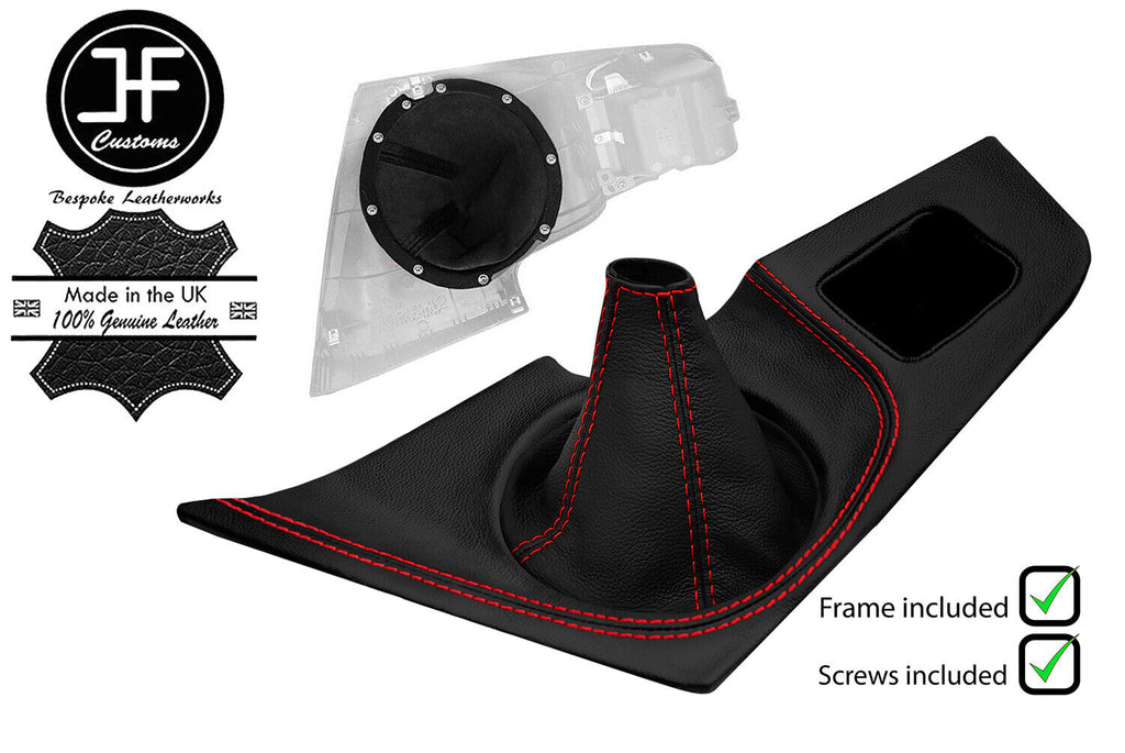 RED STITCH MANUAL SURROUND REAL LEATHER COVER+GEAR+FRAME FOR TOYOTA SUPRA MK4