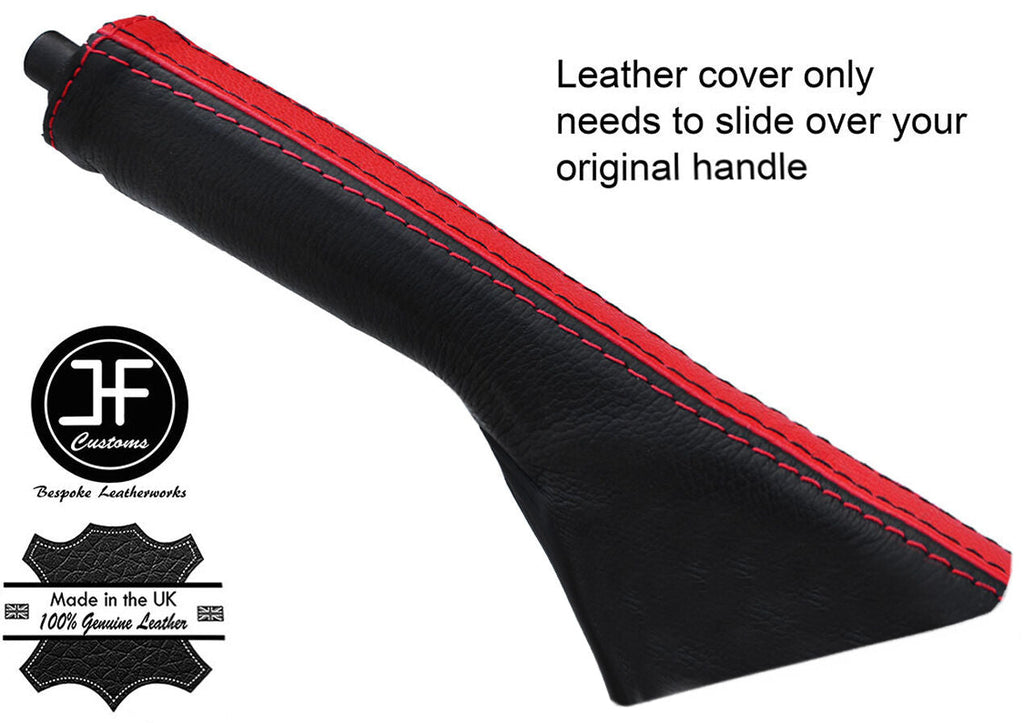 BLACK & RED REAL LEATHER HANDBRAKE GAITER FITS VW TOURAN 2003-2011 CUSTOM NEW