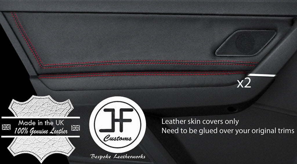 RED STITCH 2X REAR DOOR CARD & ARMREST TRIM COVERS FOR VW TOURAN 5T 2015-2019