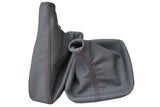 RED STITCH FITS BMW 3 SERIES E46 GEAR HANDBRAKE GAITERS LEATHER GREY 98-06