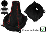 RED STITCH SUEDE GEAR GAITER+FRAME FOR MITSUBISHI LANCER EVO 7 8 9 5 SPEED