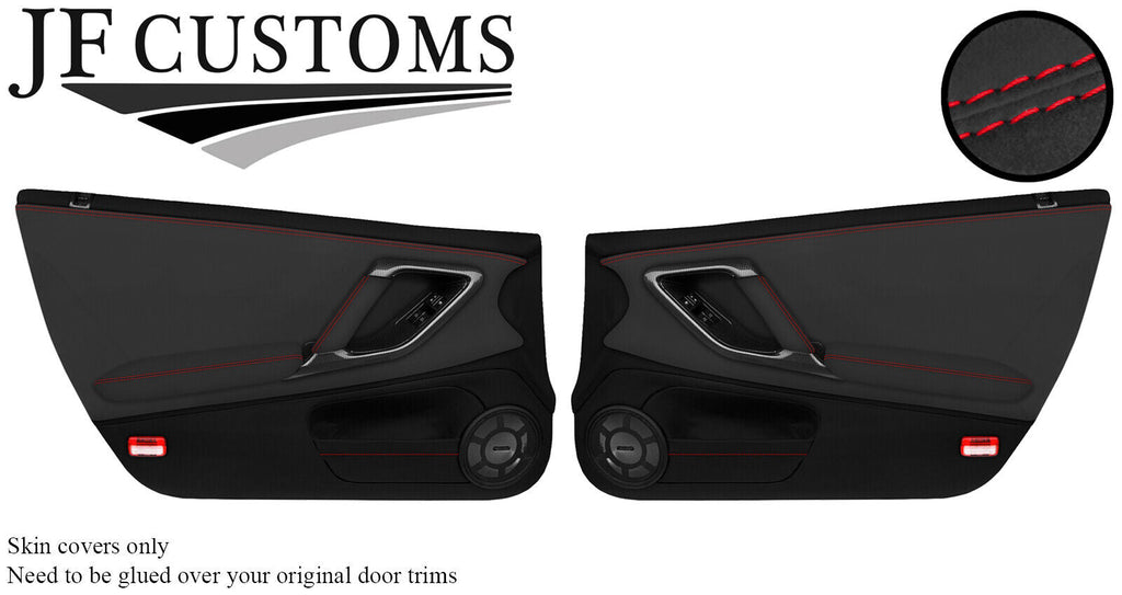 RED STITCH 2X DOOR CARD LEATHER-D GREY SUEDE COVERS FOR NISSAN GTR R35 09-17