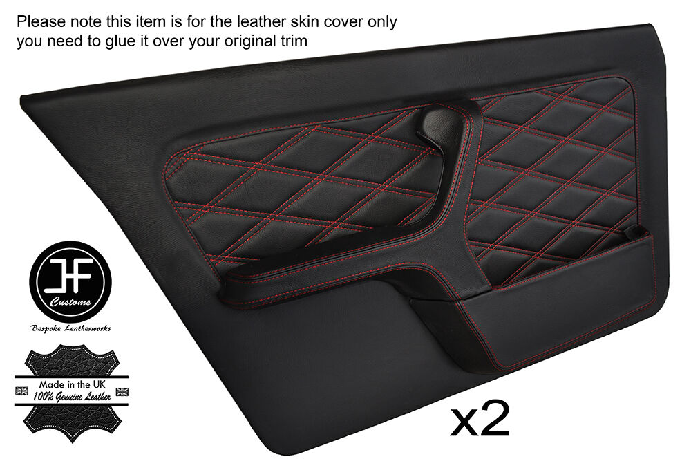 RED DIAMOND STITCH 2X FULL FRONT DOOR CARD LEATHER COVERS FITS BMW E30 SALOON
