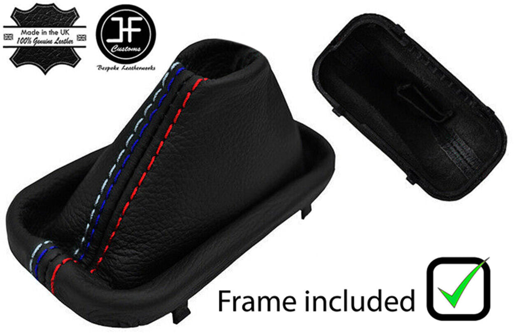 BLACK & TRI STITCH LEATHER AUTO GEAR GAITER + PLASTIC FRAME FOR BMW 5 E39 95-03