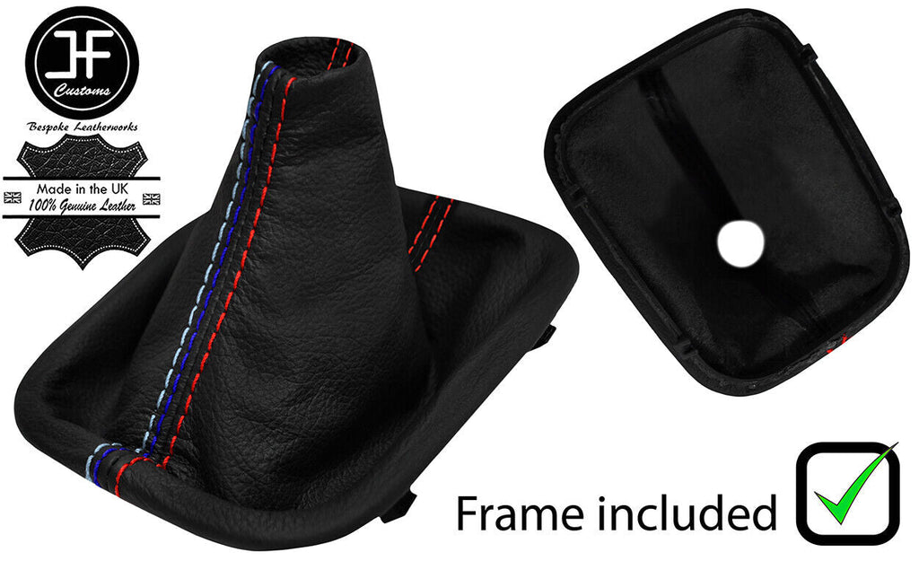 RED & TRI STITCH LEATHER GEAR GAITER+PLASTIC FRAME FOR BMW 5 E34 87-97