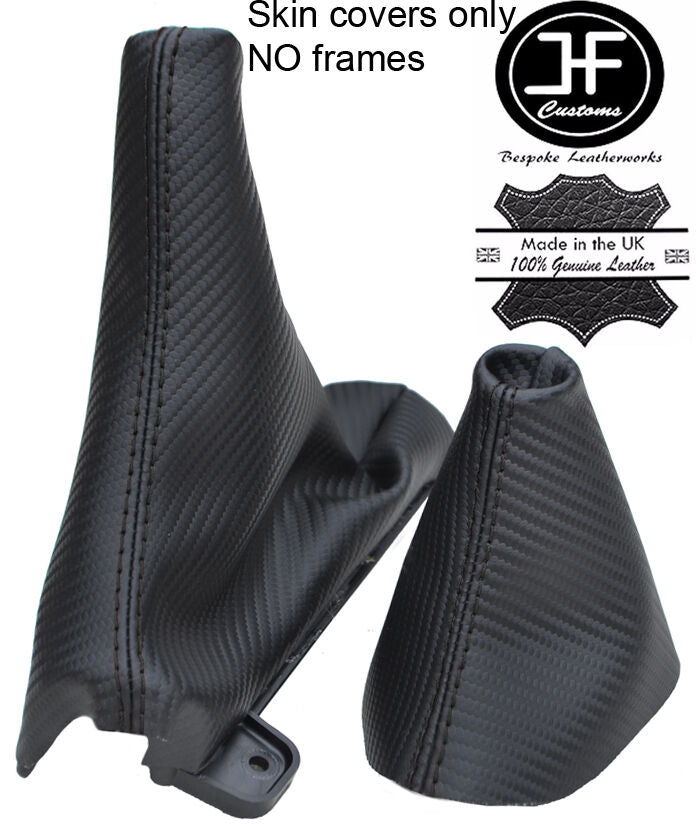 BLACK STITCH CARBON VINYL AUTO AUTOMATIC GEAR HANDBRAKE FOR FORD MUSTANG 15-17