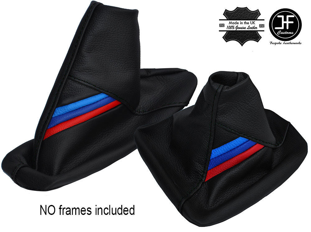 BLACK STITCH TRI STRIPE LEATHER GEAR HANDBRAKE GAITER FITS BMW E34 84-97