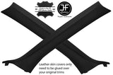BLACK & BLACK 2X A PILLAR REAL LEATHER COVERS FOR BMW E46 CONVERTIBLE 98-05