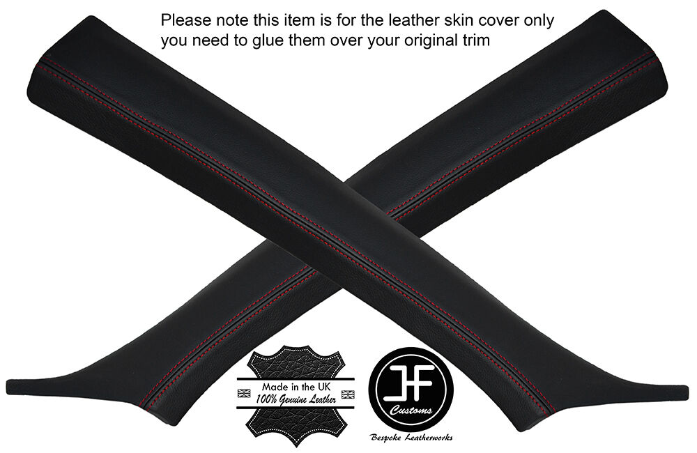 RED STITCHING 2X A POST PILLAR LEATHER COVERS FITS PEUGEOT 207 2006-2013