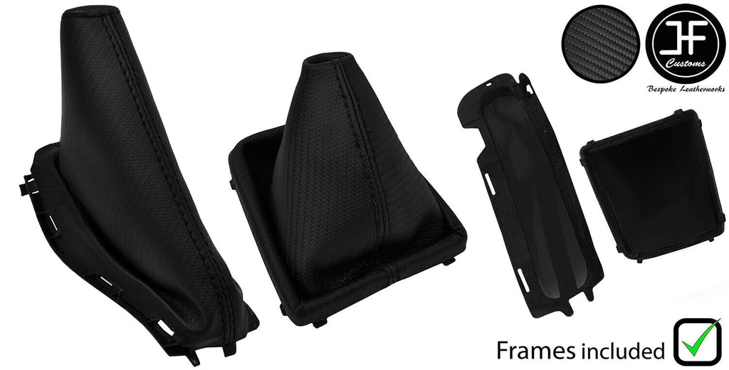 BLACK STITCH CARBON VINYL MANUAL GAITER SET + FRAME FOR FORD FOCUS 2005-2008